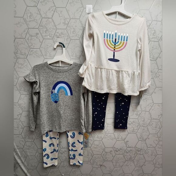 Nwt Happy Hanukkah,  Shabbat Girls Outfit Bundle,  By Cat & Jack, Size 4T - Picture 1 of 3